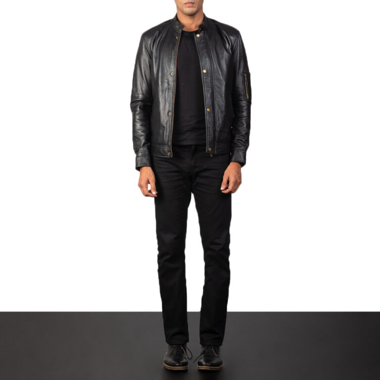 Mens Tea House Black Leather Jacket6197-2-1568638287907